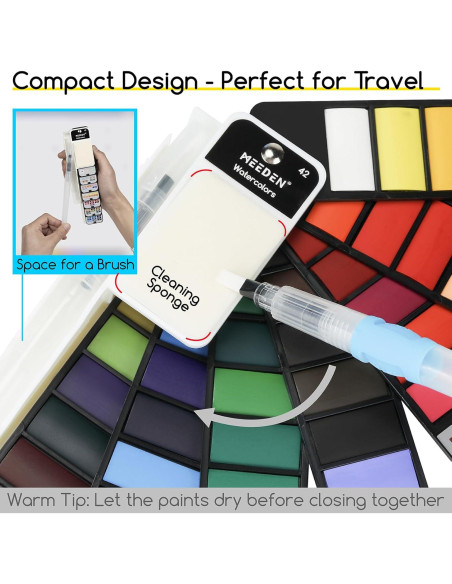 Juego de Pintura Acuarela Portátil MEEDEN 42 Colores con Pinceles