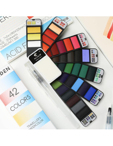 Juego de Pintura Acuarela Portátil MEEDEN 42 Colores con Pinceles