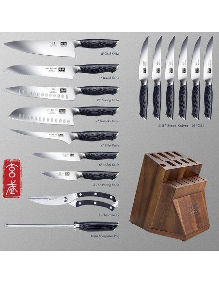 Conjunto de cuchillos SHAN ZU 16 piezas acero japonés con bloque