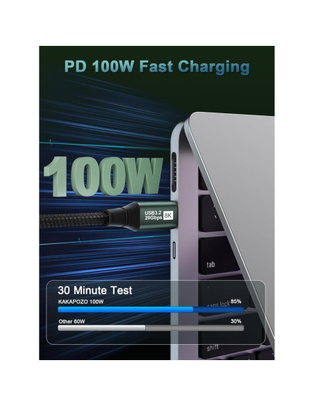 Cable USB C a USB C 1FT KAKAPOZO 8K@60Hz 100W Carga Rápida Cable USB C a USB C 1FT KAKAPOZO 8K@60Hz 100W Carga Rápida