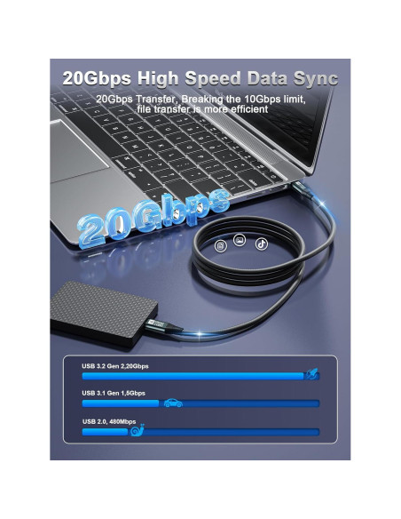 Cable USB C a USB C 1FT KAKAPOZO 8K@60Hz 100W Carga Rápida Cable USB C a USB C 1FT KAKAPOZO 8K@60Hz 100W Carga Rápida