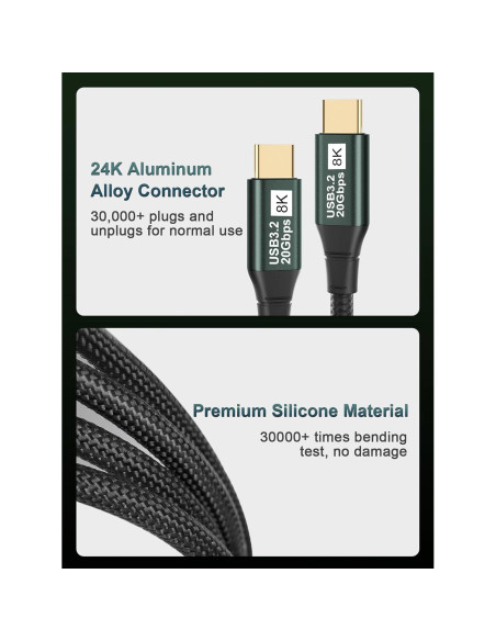 Cable USB C a USB C 1FT KAKAPOZO 8K@60Hz 100W Carga Rápida Cable USB C a USB C 1FT KAKAPOZO 8K@60Hz 100W Carga Rápida