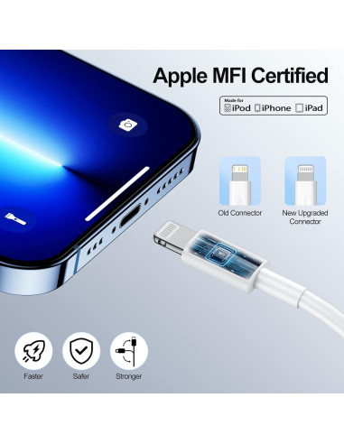 Cargador Rápido USB C 20W para iPhone 14/13/12/11 con Cable 10FT