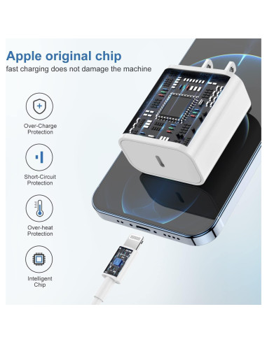 Cargador Rápido USB C 20W para iPhone 14/13/12/11 con Cable 10FT