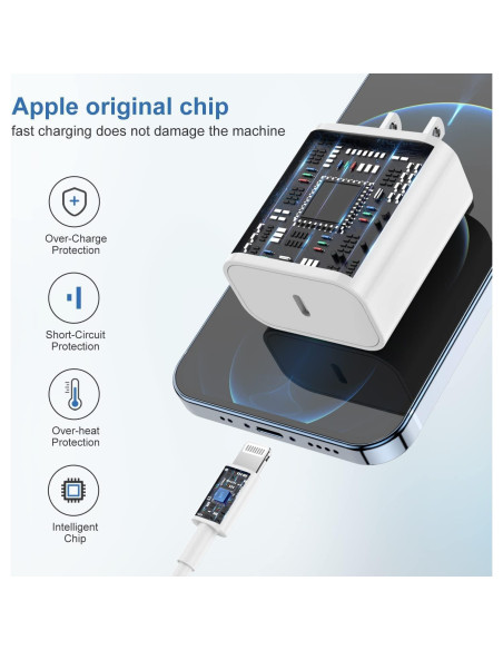 Cargador Rápido USB C 20W para iPhone 14/13/12/11 con Cable 10FT