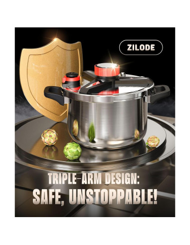 Olla de Presión ZILODE 4QT Acero Inoxidable con Tapa de Seguridad