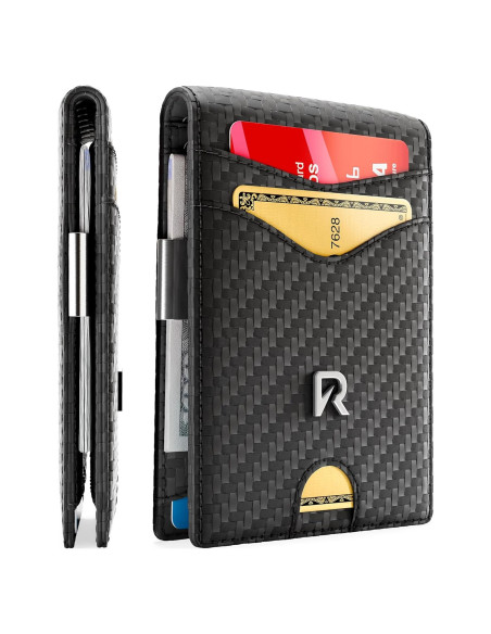 Billetera delgada Ronyxet de cuero con bloqueo RFID - Carbono Negro