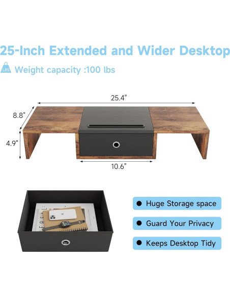 Soporte para Monitor Mexin con Cajón - 25 Pulgadas, Madera