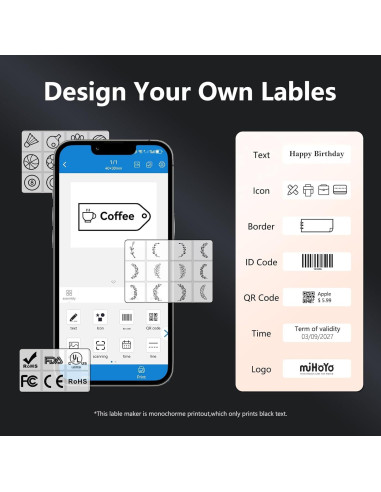 Impresora de Etiquetas Térmica Portátil Prievou WP - 50x30mm