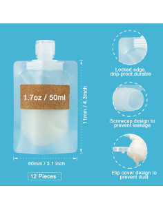 Bolsas de Viaje Refill TailaiMei 12 Piezas 50ml Aprobadas TSA 2