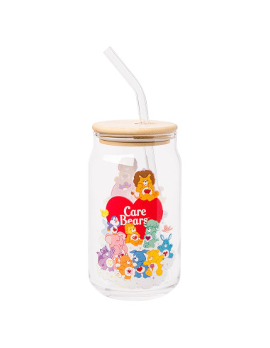 Vaso de Vidrio Silver Buffalo Care Bears 16oz con Tapa de Bambú