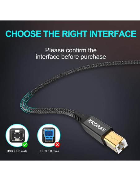 Cable de Impresora USB 2.0 KRORAS 3.05m Tipo A a B