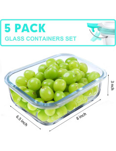 Contenedores de Vidrio Herméticos VERONES 5 Piezas 1057ml 2