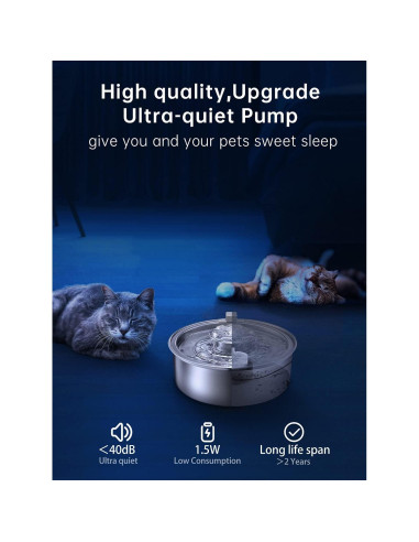 Fuente de Agua Automática para Gatos OYES 2L Acero Inoxidable