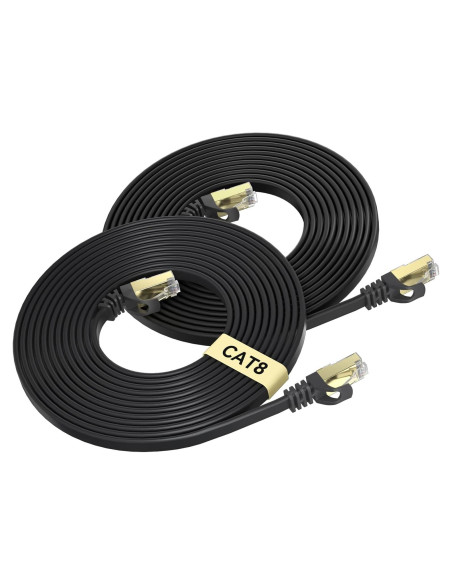 Cable Ethernet Cat 8 BUSOHE 1FT 2-Pack Alta Velocidad 40Gbps