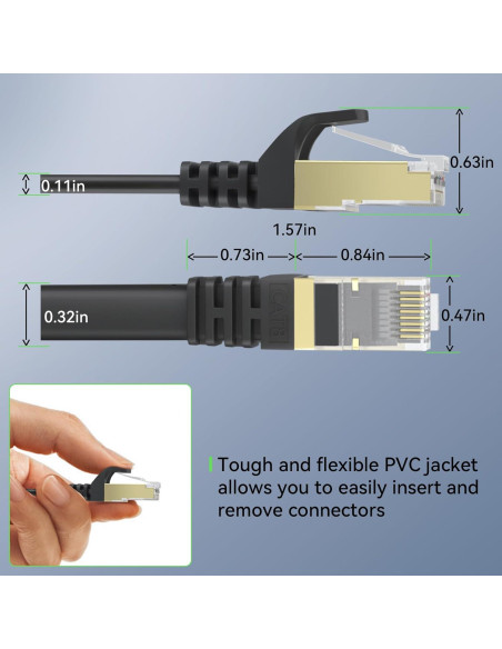 Cable Ethernet Cat 8 BUSOHE 1FT 2-Pack Alta Velocidad 40Gbps