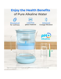 Jarra de Filtro de Agua Alcalina Waterdrop 10 Tazas Vidrio Azul 2