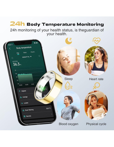 Anillo Inteligente de Salud y Fitness Dorado TM22 - 5ATM