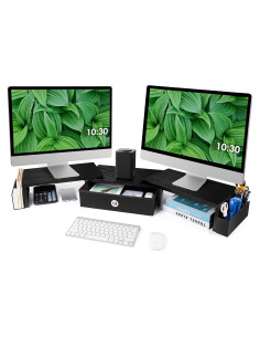 Soporte Doble para Monitor con Cajón y Pierna de Metal 119.9 cm