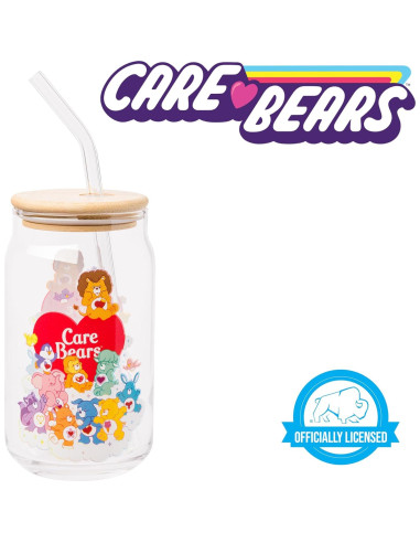 Vaso de Vidrio Silver Buffalo Care Bears 16oz con Tapa de Bambú