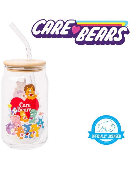 Vaso de Vidrio Silver Buffalo Care Bears 16oz con Tapa de Bambú