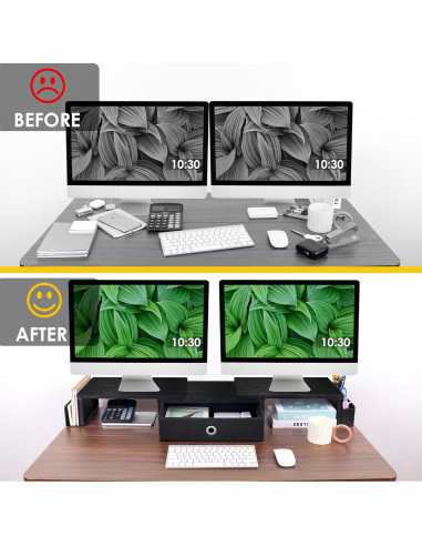 Soporte Doble para Monitor con Cajón y Pierna de Metal 119.9 cm