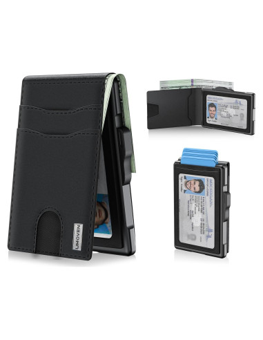 Billetera Minimalista UMOVEN Negro con Bloqueo RFID y Pop Up