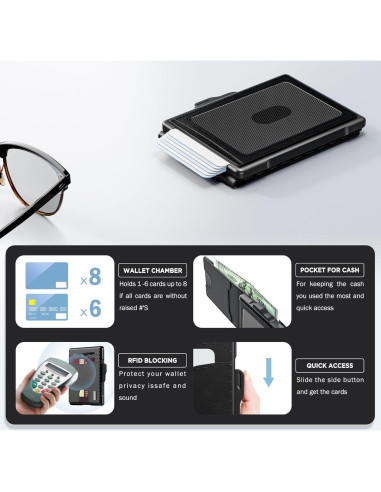Billetera Minimalista UMOVEN Negro con Bloqueo RFID y Pop Up