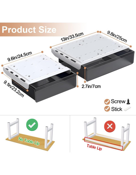 Organizador de Cajones Bajo Escritorio SVNNELP 2 Piezas