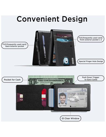 Billetera Minimalista UMOVEN Negro con Bloqueo RFID y Pop Up Billetera Minimalista UMOVEN Negro con Bloqueo RFID y Pop Up