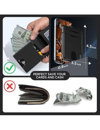Billetera Minimalista UMOVEN Negro con Bloqueo RFID y Pop Up