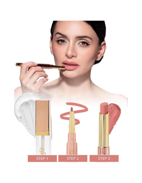 Kit Voluminizador de Labios 3-en-1 YazzBeauty - Lápiz Labial Nude