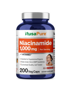 NusaPure Niacinamida 1000mg 200 Cápsulas Veganas Sin OGM