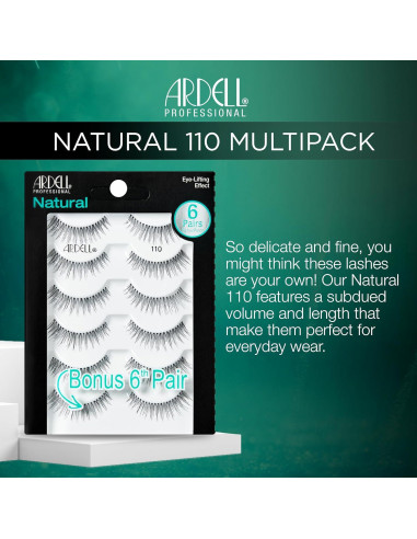 Pestañas Postizas Ardell Natural 110 Negro - 5 Pares
