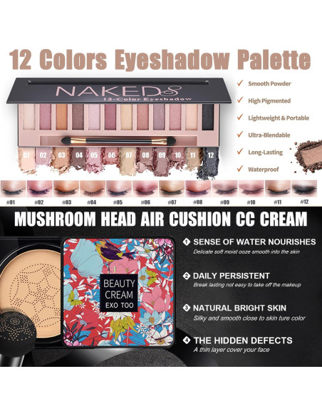 Kit de Maquillaje Completo NUIBO - 12 Sombras, Base, Labiales