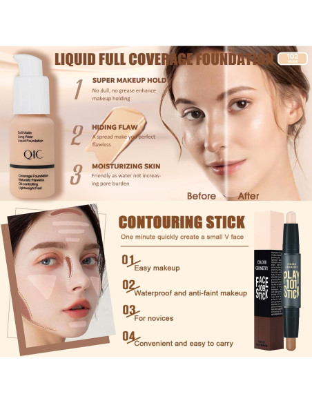 Kit de Maquillaje Completo NUIBO - 12 Sombras, Base, Labiales