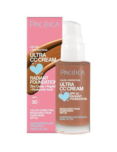 Crema CC Ultra Radiant Foundation Pacifica - Bronceado Cálido, SPF 17, 28.35 g