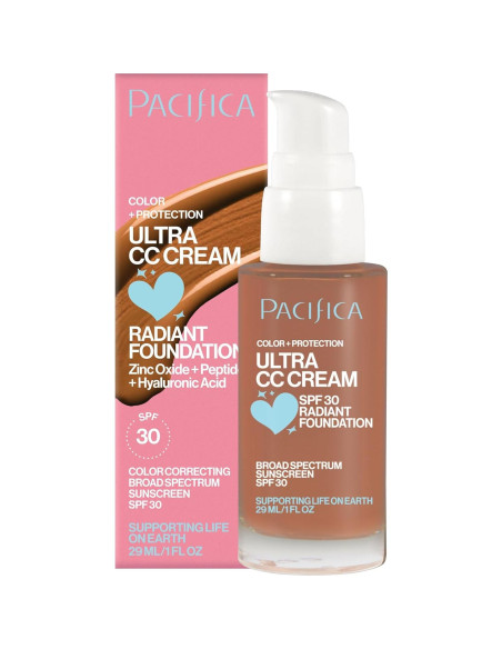 Crema CC Ultra Radiant Foundation Pacifica - Bronceado Cálido, SPF 17, 28.35 g