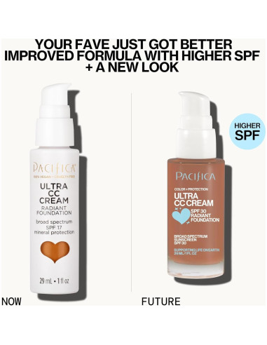 Crema CC Ultra Radiant Foundation Pacifica - Bronceado Cálido, SPF 17, 28.35 g
