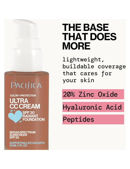 Crema CC Ultra Radiant Foundation Pacifica - Bronceado Cálido, SPF 17, 28.35 g