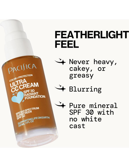 Crema CC Ultra Radiant Foundation Pacifica - Bronceado Cálido, SPF 17, 28.35 g