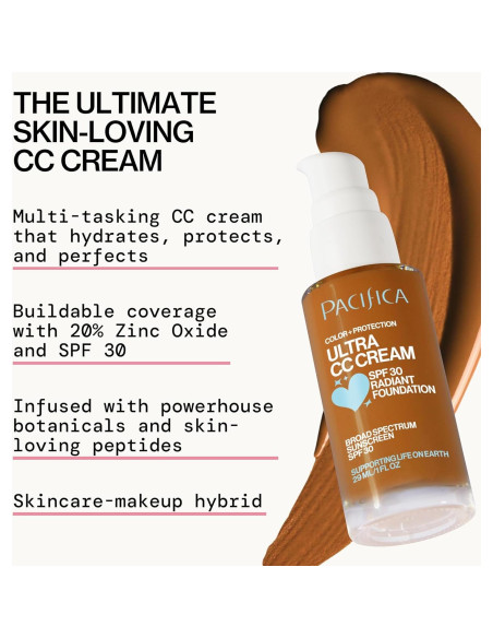Crema CC Ultra Radiant Foundation Pacifica - Bronceado Cálido, SPF 17, 28.35 g