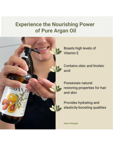Aceite de Argan 100% Puro Nature Packaged 236ml para Cabello y Piel