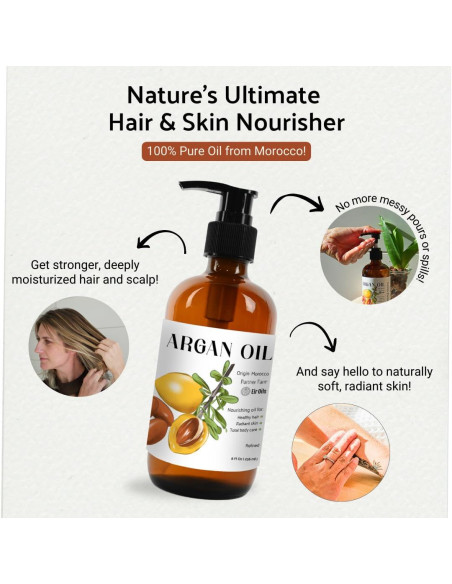 Aceite de Argan 100% Puro Nature Packaged 236ml para Cabello y Piel