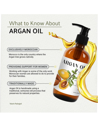 Aceite de Argan 100% Puro Nature Packaged 236ml para Cabello y Piel