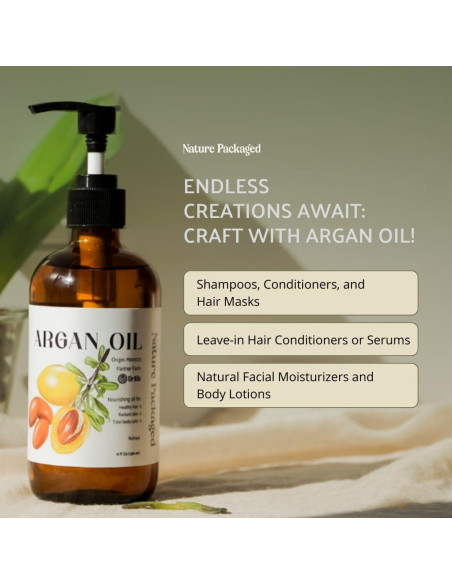 Aceite de Argan 100% Puro Nature Packaged 236ml para Cabello y Piel
