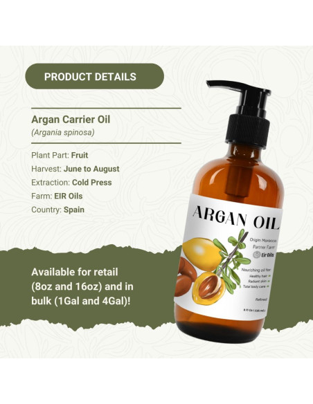 Aceite de Argan 100% Puro Nature Packaged 236ml para Cabello y Piel