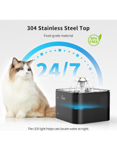 Fuente de Agua para Gatos Wonder Creature 3L Acero Inoxidable LED 2