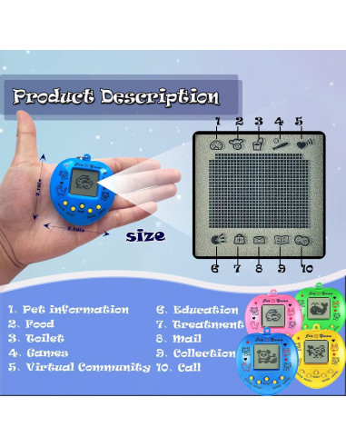 4 Llaveros Mascotas Virtuales SAFSOUL 168 Tipos LCD Portátiles