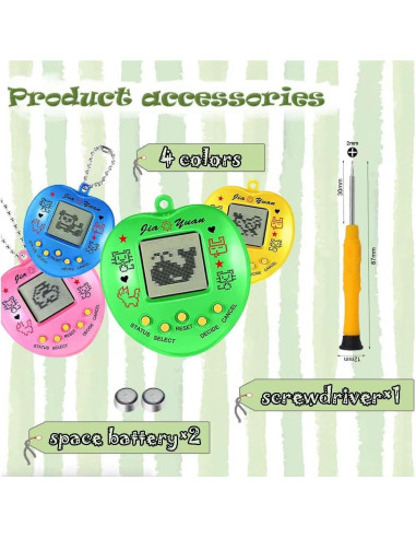 4 Llaveros Mascotas Virtuales SAFSOUL 168 Tipos LCD Portátiles